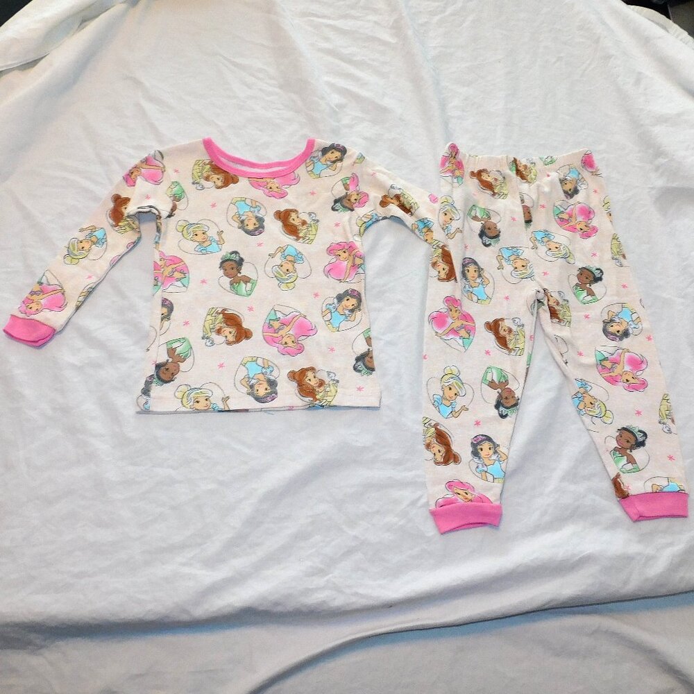 Toddler Girls Disney Princess Pajamas 2pce Long Sleeve Ariel Tiana Pjs 3T NEW